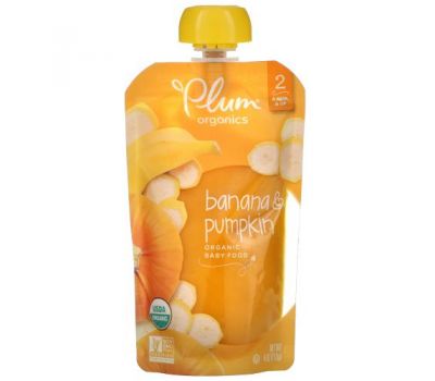 Plum Organics, Organic Baby Food, Stage 2, Banana & Pumpkin, 4 oz (113 g)