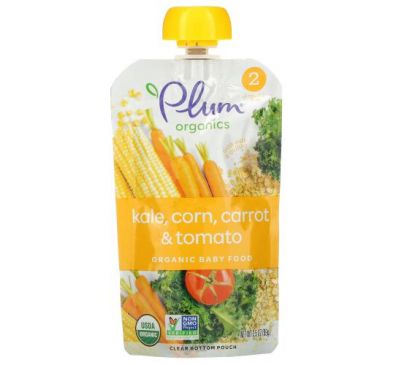 Plum Organics, Organic Baby Food, Stage 2, Kale, Corn, Carrot & Tomato, 3.5 oz (99 g)