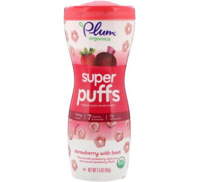Plum Organics, Super Puffs, органічний злаковий снек, полуниця та буряк, 42 г (1,5 унції)