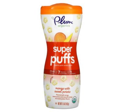 Plum Organics, Super Puffs, снек из органических злаков, манго со бататом, 42 г (1,5 унции)