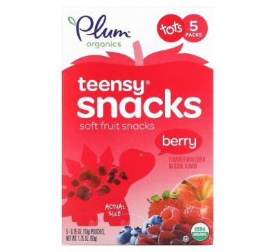 Plum Organics, Teensy, органічні м'які шматочки фруктів і ягід для малюків від 12 місяців, 5 упаковок по 10 г (0,35 унції)