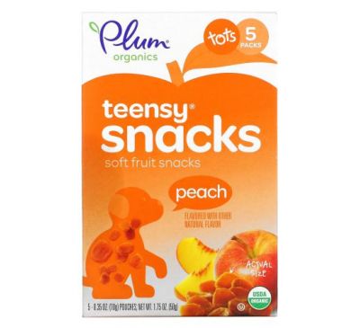 Plum Organics, снекі з фруктами для дітей, зі смаком персика, 5 упаковок по 10 г (0,35 унції)