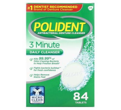 Polident, Antibacterial Denture Cleanser, 84 Tablets