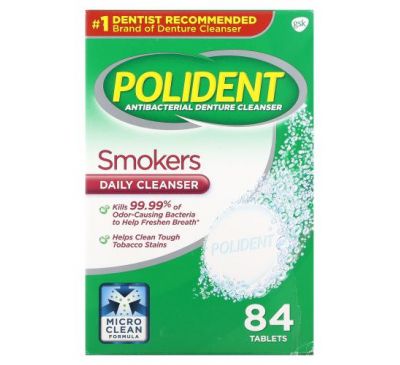 Polident, Antibacterial Denture Cleanser, Smokers Daily Cleanser, 84 Tablets