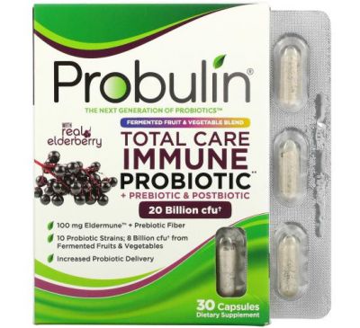 Probulin, универсальная добавка для укрепления иммунитета, пробиотики, пребиотики и постбиотики с натуральной бузиной, 20 млрд КОЕ, 30 капсул