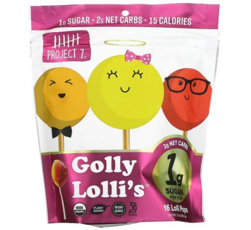 Project 7, Golly Lolli's, Assorted Flavors, 16 Lollipops