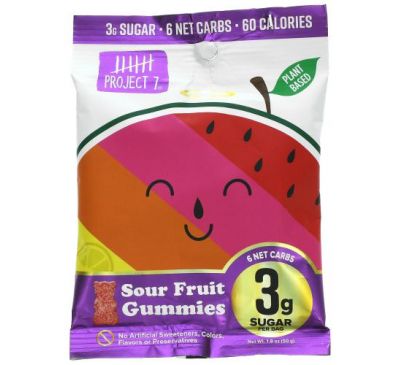 Project 7, Sour Fruit Gummies, 1.8 oz (50 g)