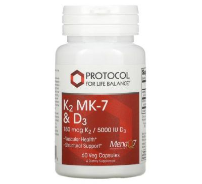 Protocol for Life Balance, K2 MK-7 & D3, 60 Veg Capsules