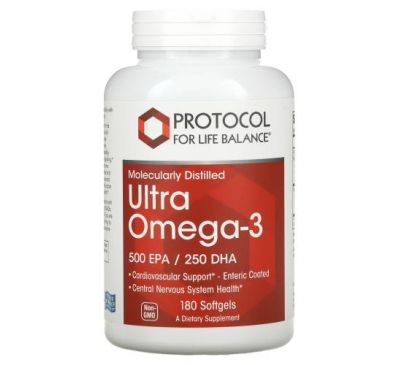 Protocol for Life Balance, Molecularly Distilled Ultra Omega-3, 500 EPA / 250 DHA, 180 Softgels