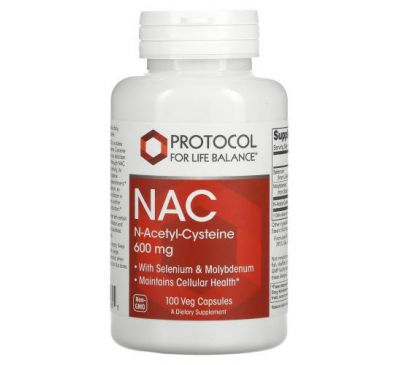 Protocol for Life Balance, NAC N-Acetyl-Cysteine, 600 mg, 100 Veg Capsules