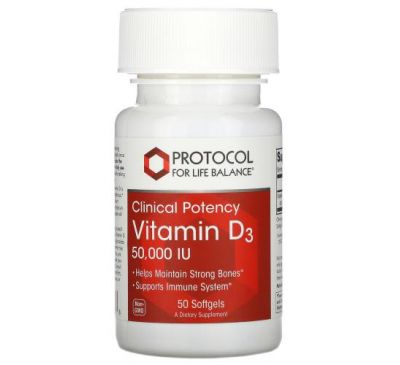 Protocol for Life Balance, Vitamin D3, Clinical Potency, 50,000 IU, 50 Softgels