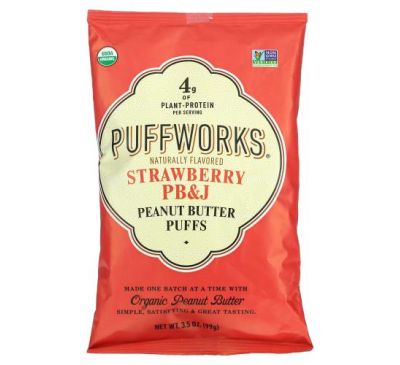 Puffworks, Peanut Butter Puffs, Strawberry PB&J, 3.5 oz (99 g)