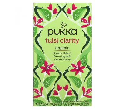Pukka Herbs, Organic Tulsi Clarity, Caffeine-Free, 20 Herbal Tea Sachets, 1.27 oz (36 g)