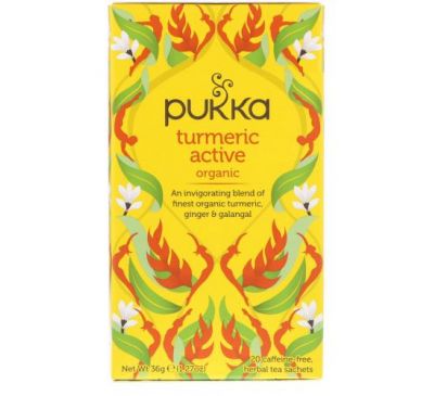 Pukka Herbs, Organic Turmeric Active, Caffeine Free, 20 Herbal Tea Sachets, 1.27 oz (36 g)