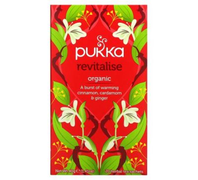 Pukka Herbs, Revitalise, Organic Cinnamon, Cardamom, & Ginger Tea, 20 Tea Sachets, 1.41 oz (40 g)