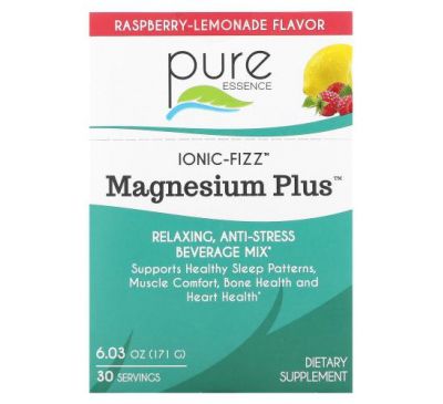 Pure Essence, Ionic-Fizz, Magnesium Plus, малиновый лимонад, 30 пакетиков по 0,2 унции (5,7 г) каждый