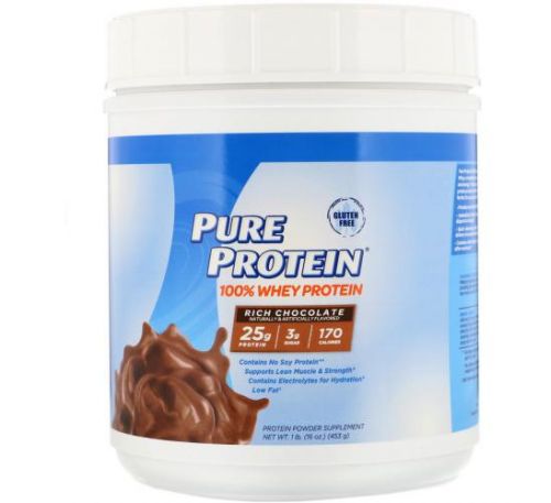 Pure Protein, 100% Whey Protein, Rich Chocolate, 1 lb (453 g)