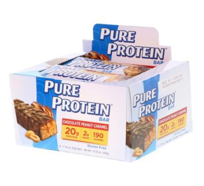 Pure Protein, Батончики с арахисом, шоколадом и карамелью, 6 батончиков, 1,76 унц. (50 г)
