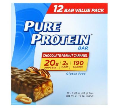 Pure Protein, Protein Bar, Chocolate Peanut Caramel , 12 Bars, 1.76 oz (50 g) Each