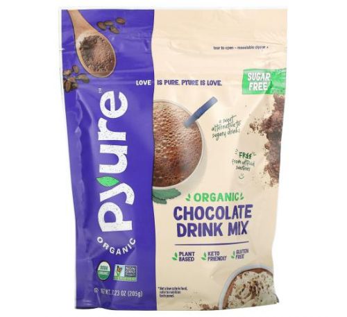 Pyure, Органічна суміш для приготування напою зі смаком шоколаду, підходить для людей, які дотримуються кетодієти, не містить цукру, 205 г (7,23 унції)
