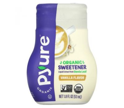 Pyure, Органічний рідкий підсолоджувач зі стевії, замінник цукру з ароматом ванілі, підходить для людей, які дотримуються кетодієти, 53 мл (1,8 рідкої унції)