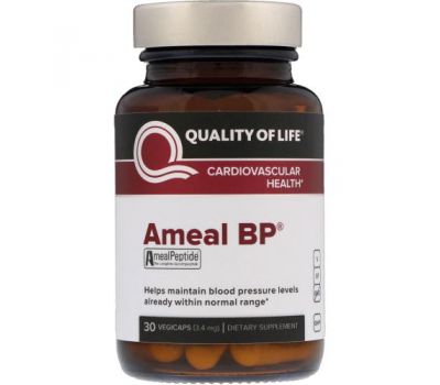 Quality of Life Labs, Ameal BP, Cardiovascular Health, 3.4 mg, 30 VegiCaps