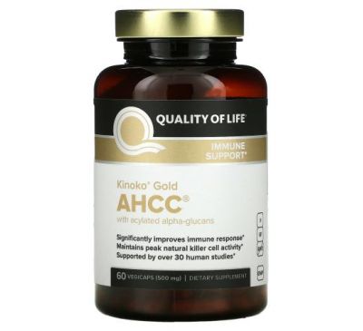 Quality of Life Labs, Kinoko Gold AHCC с ацилированными альфа-глюканами, 60 растительных капсул