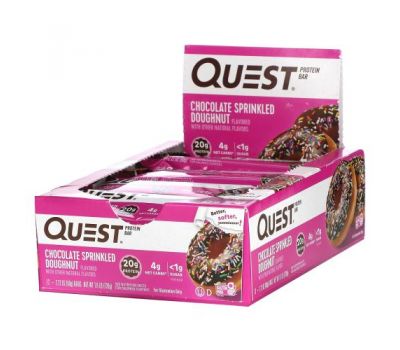 Quest Nutrition, Протеиновый батончик, донат с шоколадной глазурью и посыпкой, 12 батончиков, 60 г (2,12 унции) каждый