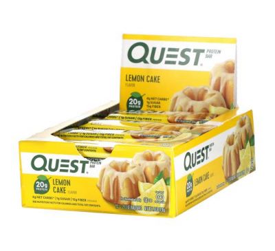 Quest Nutrition, Протеиновый батончик, Лимонный торт, 12 батончиков по 2,12 унции (60 г) каждый