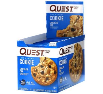 Quest Nutrition, протеиновое печенье, шоколадная крошка, 12 упаковок, 59 г (2,08 унции) каждая