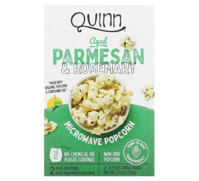 Quinn Popcorn, Microwave Popcorn, Aged Parmesan & Rosemary, 2 Bags, 3.5 oz (100 g) Each