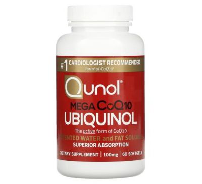 Qunol, Убіхінол, Mega CoQ10, 100 мг, 60 капсул