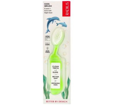 RADIUS, Kids Brush, 6 Years +, Extra Soft, Right Hand, Lime Green, 1 Toothbrush