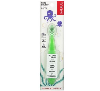 RADIUS, Totz, зубна щітка для дітей старше 18 місяців, суперм’яка, зелена з блискітками, 1 шт.