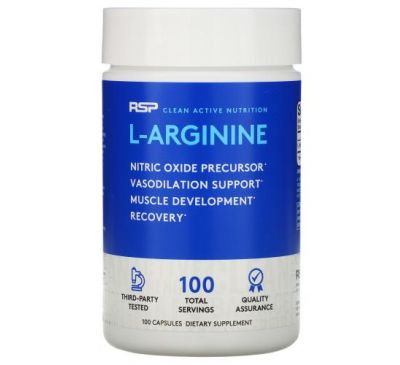 RSP Nutrition,  L-Arginine, Nitric Oxide + Vasodilation, 100 Capsules