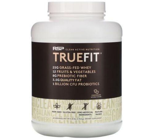 RSP Nutrition, TrueFit, Grass-Fed Whey Protein Shake with Fruits & Veggies, Chocolate, 4.23 lbs (1.92 kg)
