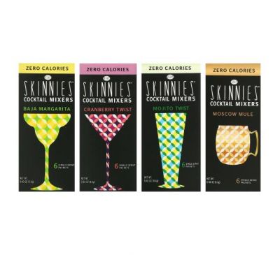 RSVP Skinnies, Cocktail Mixers, Variety Pack, 4 Boxes, 6 Single-Serve Packets Each