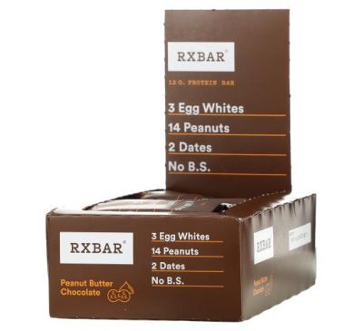 RXBAR, Protein Bar, шоколад с арахисовой пастой, 12 батончиков, 52 г (1,83 унции)