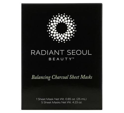 Radiant Seoul, тканинні маски з деревним вугіллям для відновлення балансу шкіри, 5 шт. по 25 мл (0,85 унції)