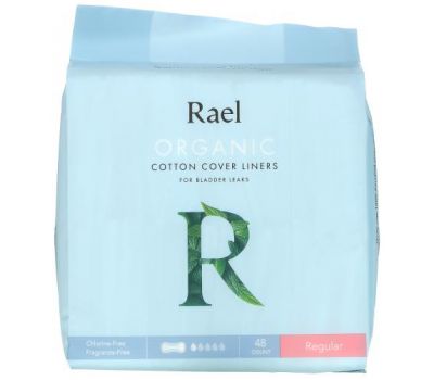 Rael, Organic Cotton Cover Liners, For Bladder Leaks, Regular, 48 Count