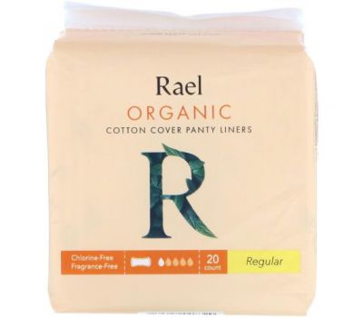 Rael, Organic Cotton Cover Panty Liners, Regular, 20 Count