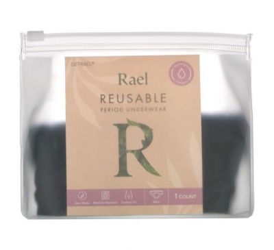 Rael, Reusable Period Underwear, Bikini, Large, Black, 1 Count