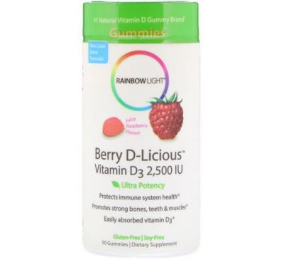 Rainbow Light, Berry D-Licious, Vitamin D3, Raspberry Flavor, 2,500 IU, 50 Gummies