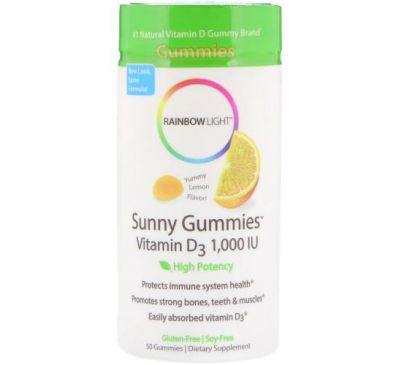 Rainbow Light, Sunny Gummies, Vitamin D3 , Lemon Flavor, 1,000 IU, 50 Gummies