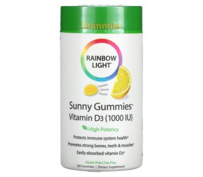 Rainbow Light, Sunny Gummies Vitamin D3, Lemon Flavor, 1,000 IU, 100 Gummies
