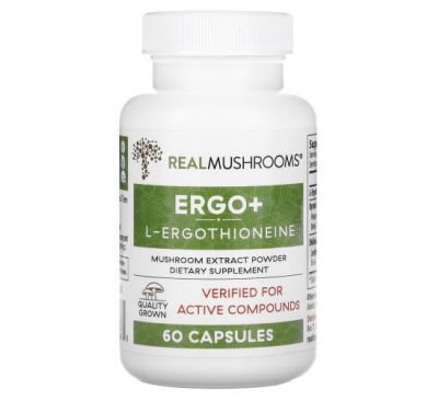 Real Mushrooms, ERGO + L-Ergothioneine, 60 Capsules