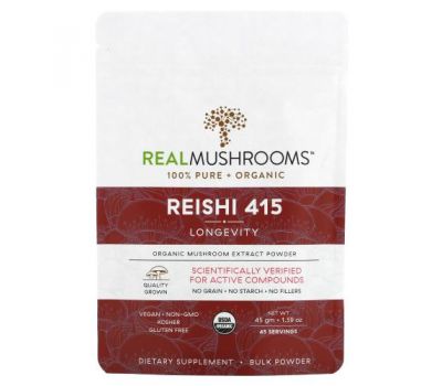 Real Mushrooms, Reishi 415, Organic Mushroom Extract Powder, 1.59 oz (45 gm)
