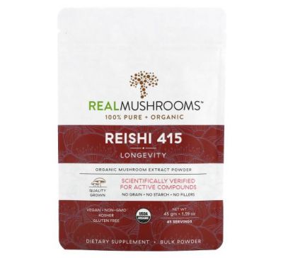 Real Mushrooms, Рейши 415, органический экстракт грибов в порошке, 45 г (1,59 унции)