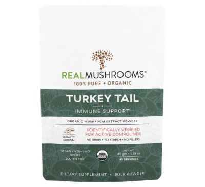 Real Mushrooms, Turkey Tail, Organic Mushroom Extract Powder, 1.59 oz (45 gm)