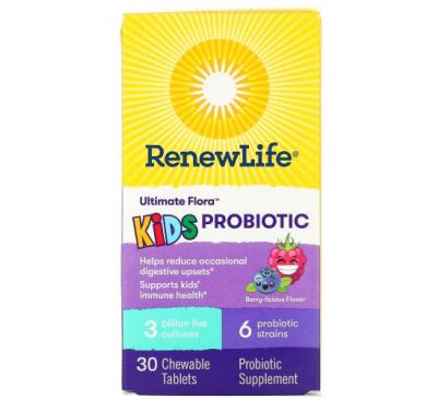 Renew Life, Ultimate Flora, Kids Probiotic, Berry-licious, 3 Billion Live Cultures, 30 Chewable Tablets